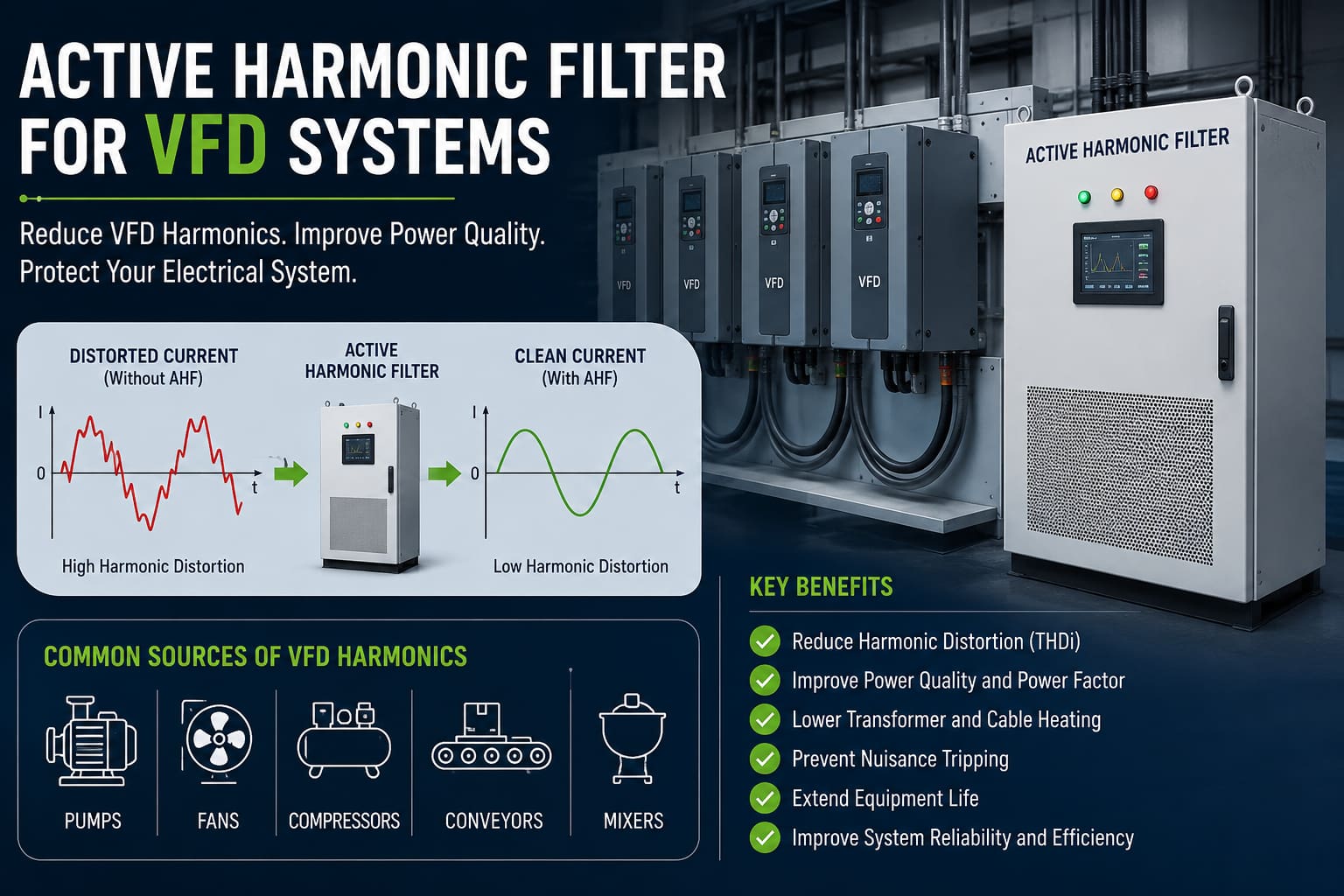 Filtre harmonique actif pour systèmes VFD